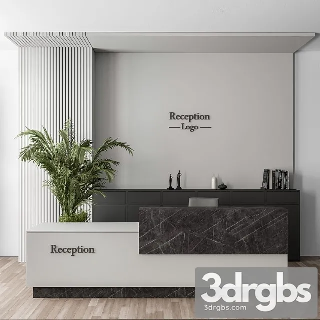 Reception desk and wall decoration - office set 311 2 3D Model Free