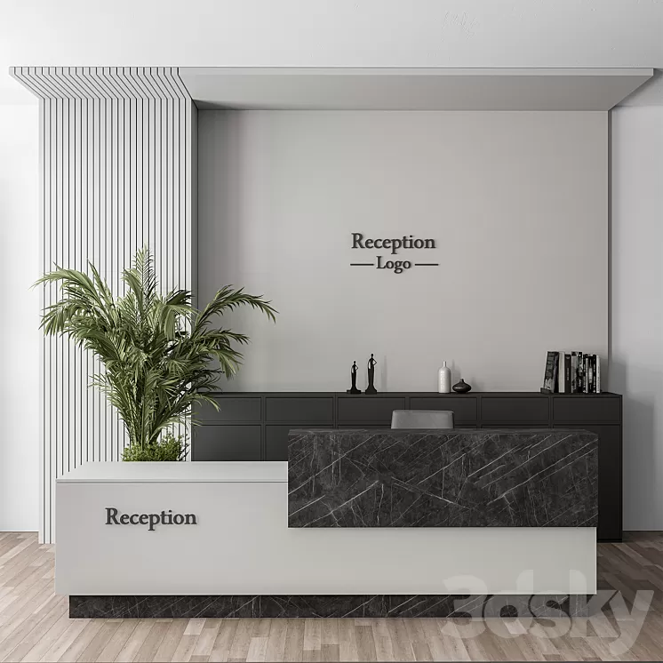 Reception Desk and Wall Decoration – Office Set 311 3D Model