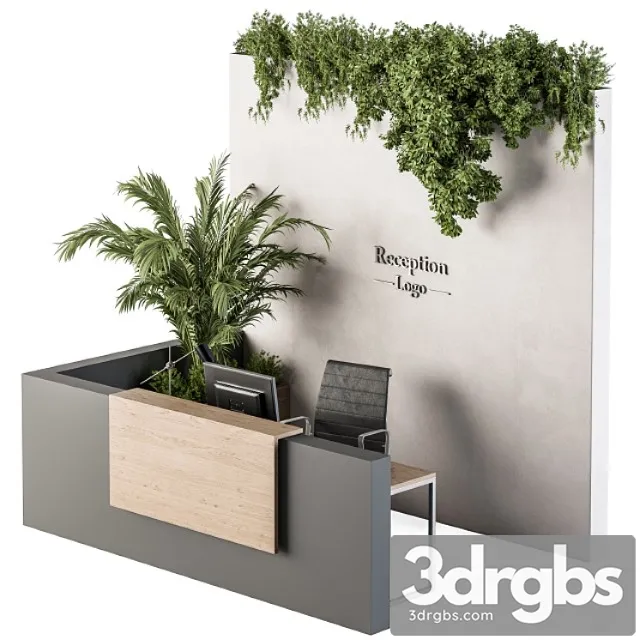 Reception desk and wall decoration - set 09 2 3D Model Free