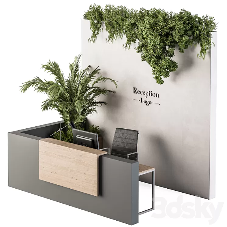Reception Desk and Wall Decoration - Set 09 3D Model