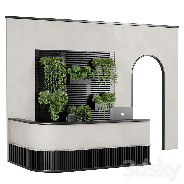 Reception Desk and Wall plant - office furniture 10 3D Model Free