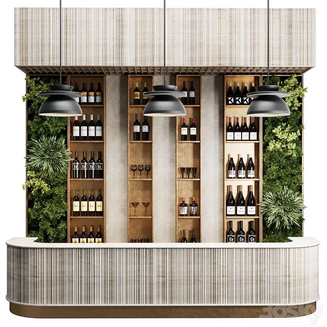 Reception Desk for Restaurant and Caffe with cabinet wine rack set 09 3D Model