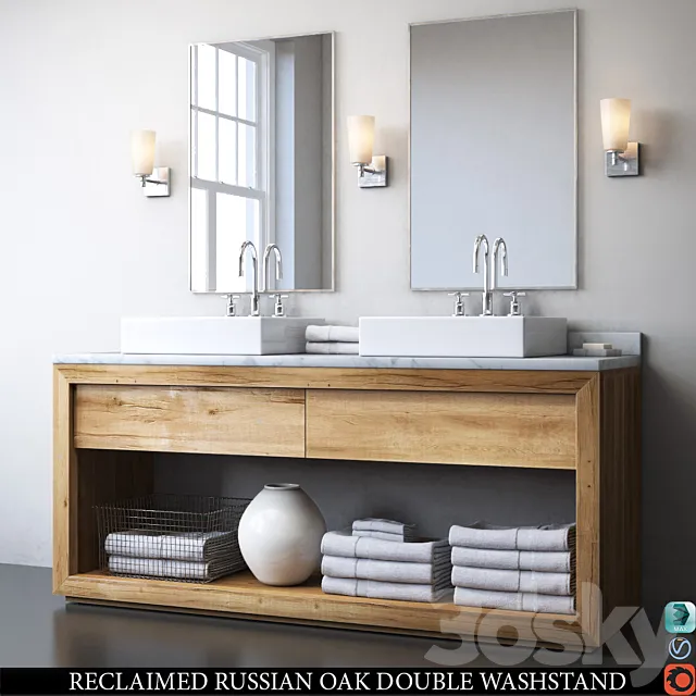 RECLAIMED RUSSIAN OAK DOUBLE WASHSTAND 3D Model