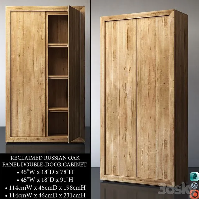 RECLAIMED RUSSIAN OAK PANEL DOUBLE-DOOR CABINET 3D Model