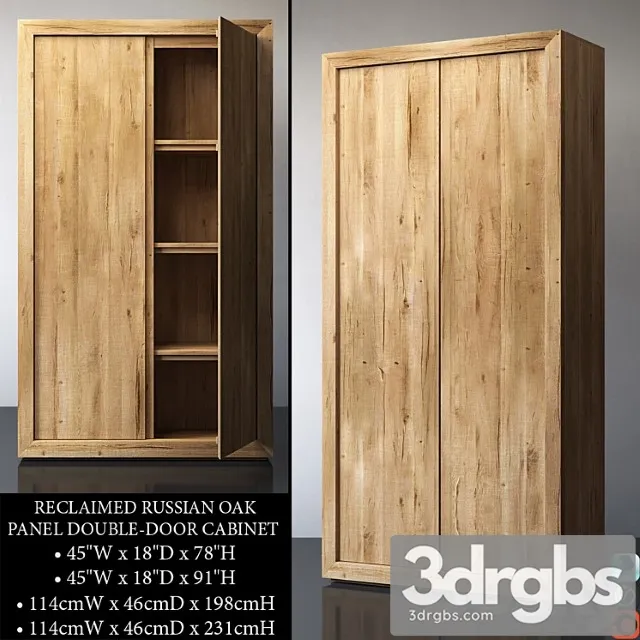 Reclaimed russian oak panel double-door cabinet 3D Model Free
