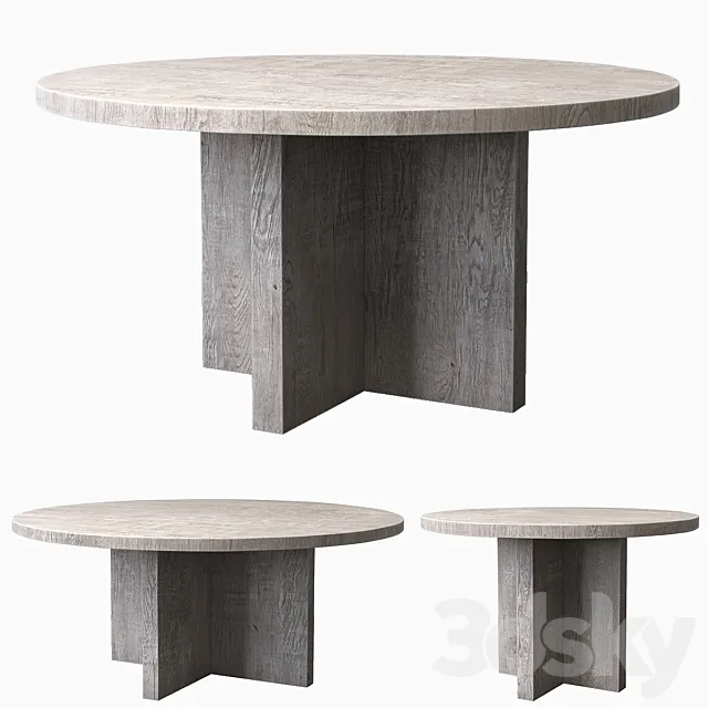 RECLAIMED RUSSIAN OAK PLANK ROUND DINING TABLE Gray 3D Model