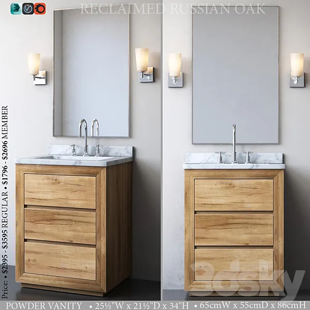 RECLAIMED RUSSIAN OAK POWDER VANITY 3D Model