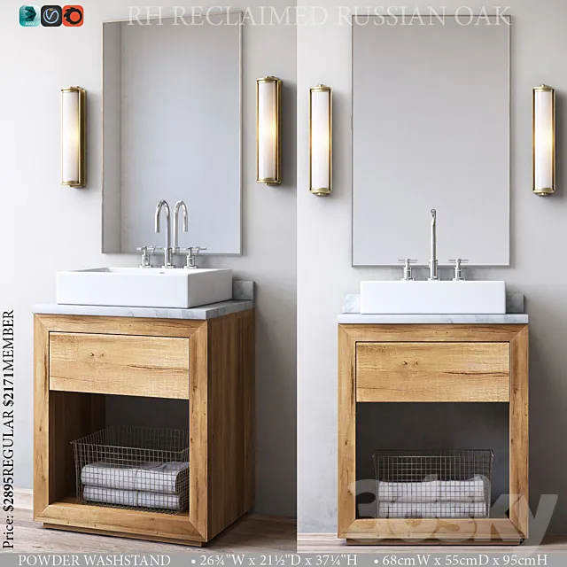 RECLAIMED RUSSIAN OAK POWDER WASHSTAND 3D Model