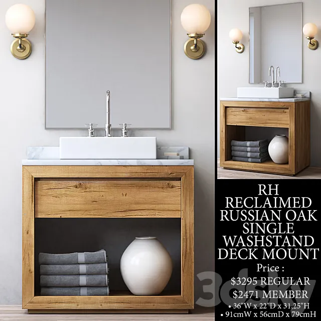 RECLAIMED RUSSIAN OAK SINGLE WASHSTAND - DECK MOUNT 3DModel