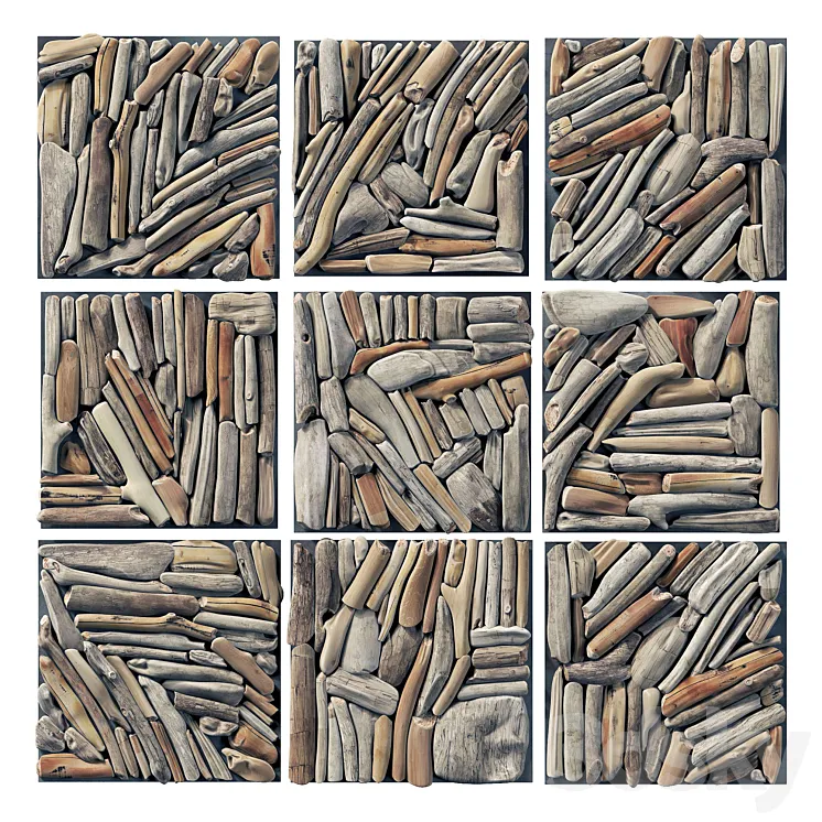 Rectangle panel branch splinter Big n5 \/ Square panel from branch debris large No. 5 3D Model Free Download