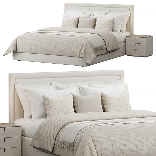 Rectangular Upholstered Headboard Bed 3D Model