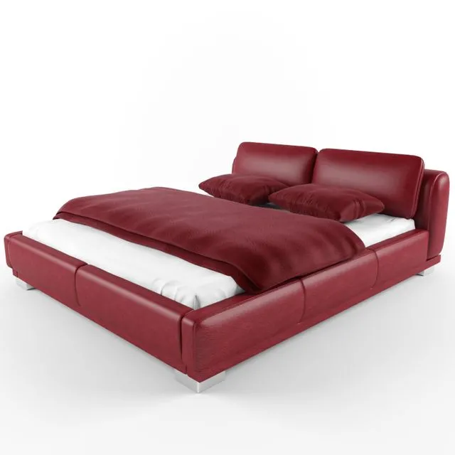 Red Leather Bed 3D Model