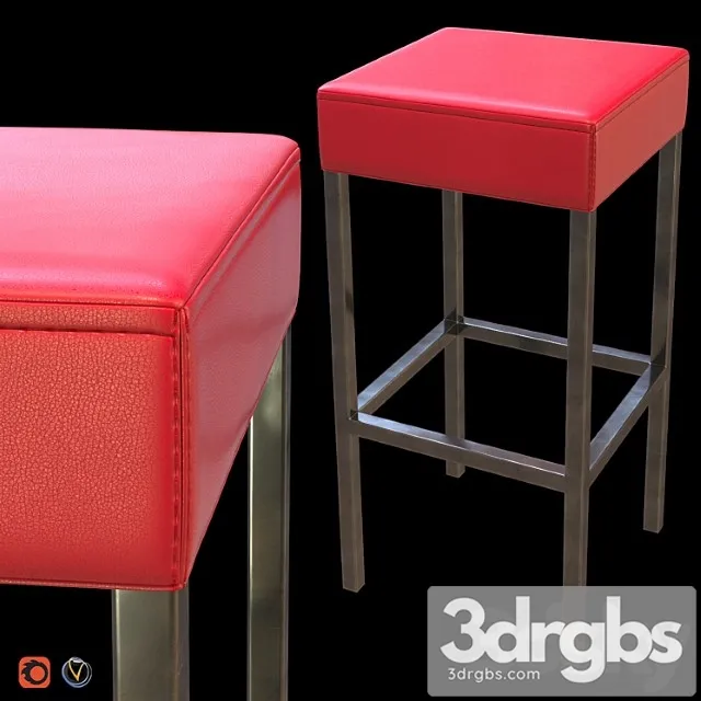 Red leather high stool 2 3D Model Free