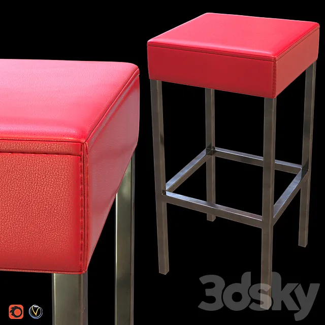 Red Leather High Stool 3DModel