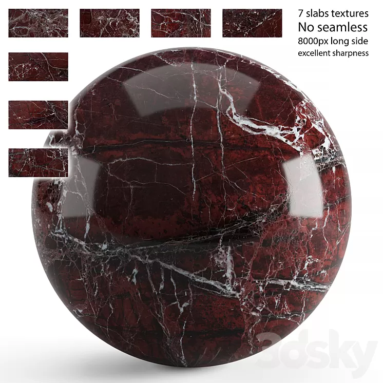 Red marble. 7 textures at 8k 3D Model Free