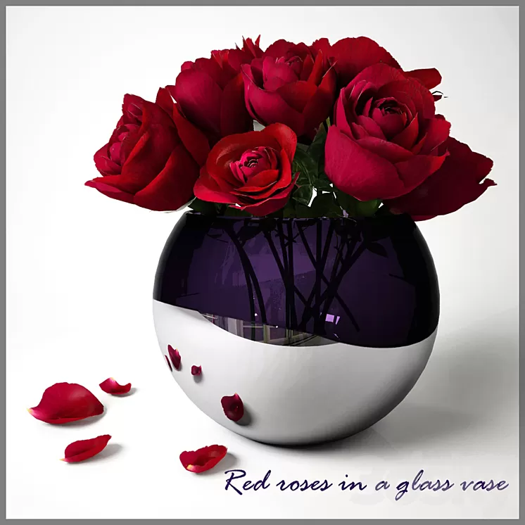 Red roses in a glass vase 3D Model