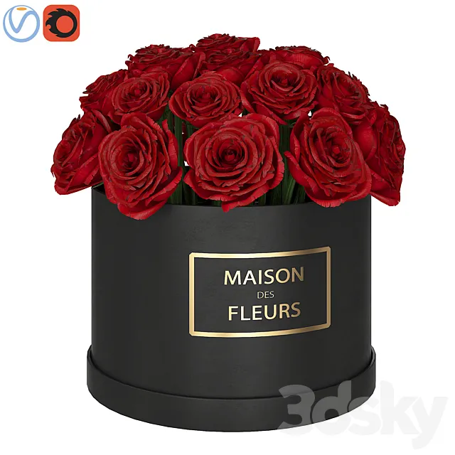 Red roses in box 3D Model