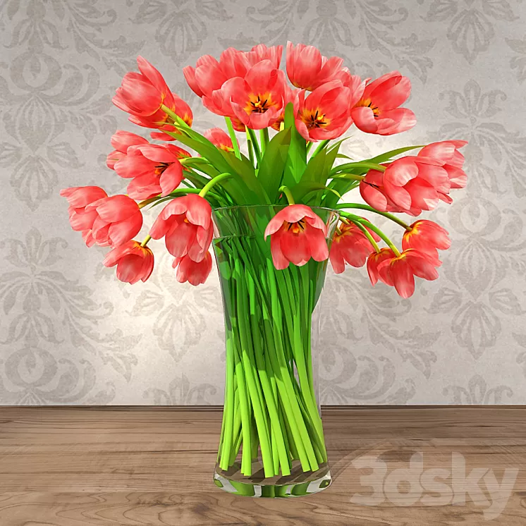 Red Tulips 3D Model