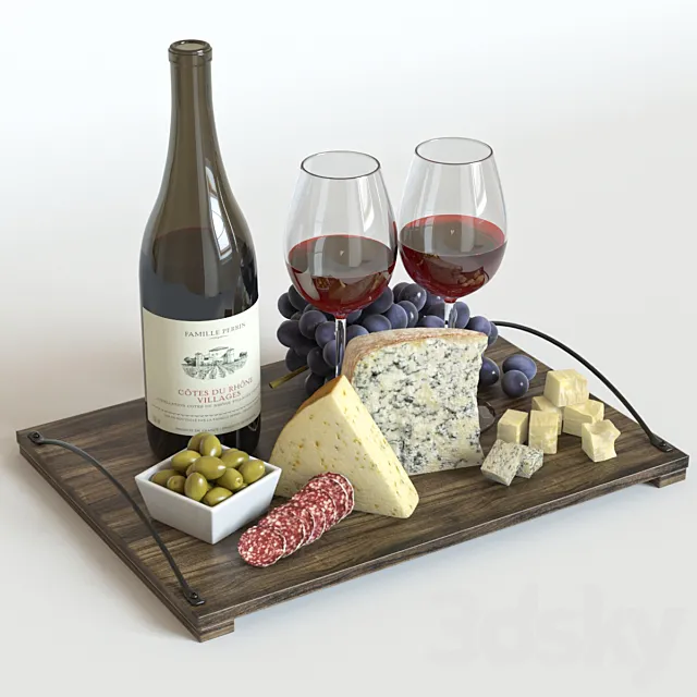 Red Wine & Grapes set 3DModel