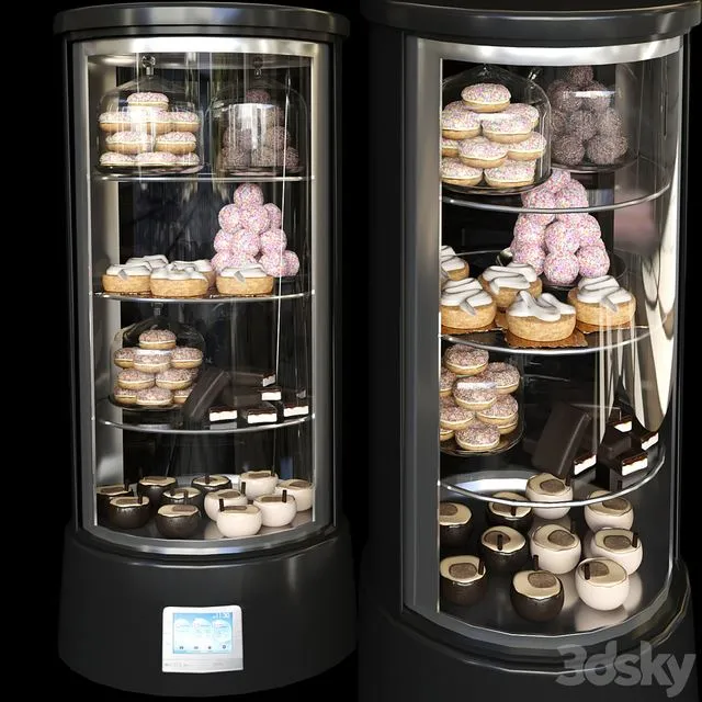 Refrigerator in a cafe with desserts and various sweets 2 3D Model