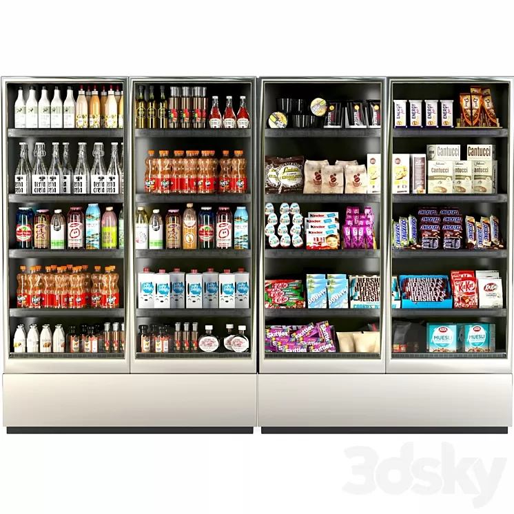 Refrigerator in a supermarket with groceries food and drinks 3 3D Model