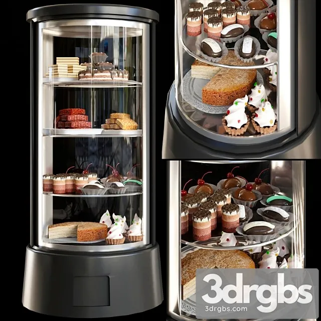 Refrigerator with desserts and sweets for shops or cafes. confectionery 3D Model Free