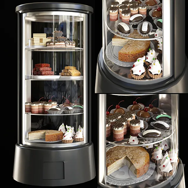 Refrigerator with desserts and sweets for shops or cafes. Confectionery 3DModel
