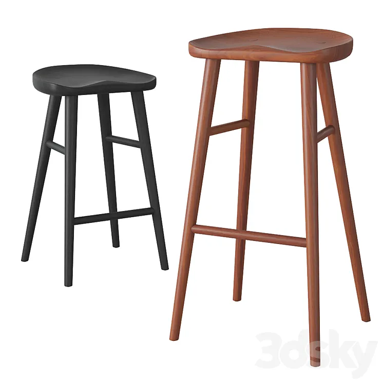 Rejuvenation Randle tractor bar stool and counter stool with wooden legs 3D Model Free