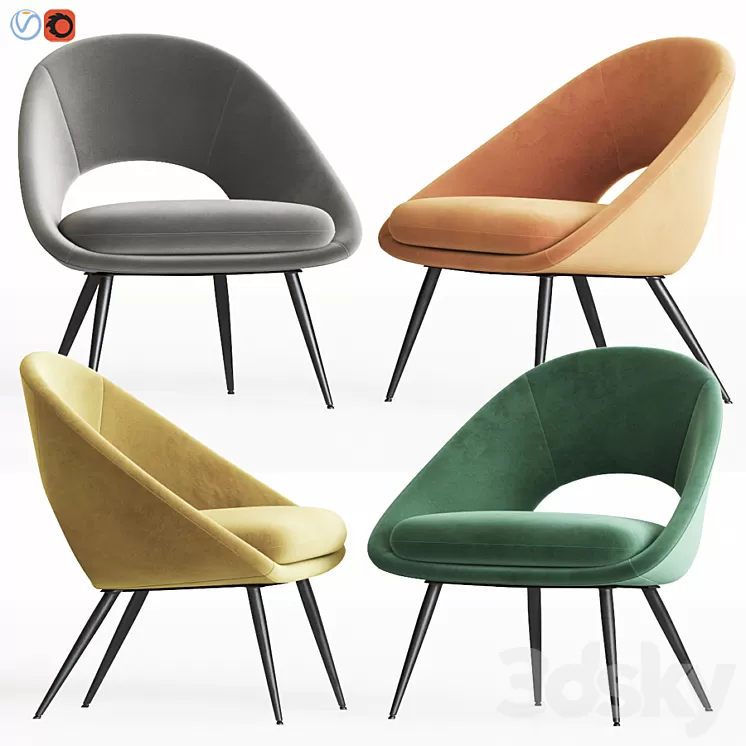 Rendle Modern Partially Open Accent Armchair 3D Model