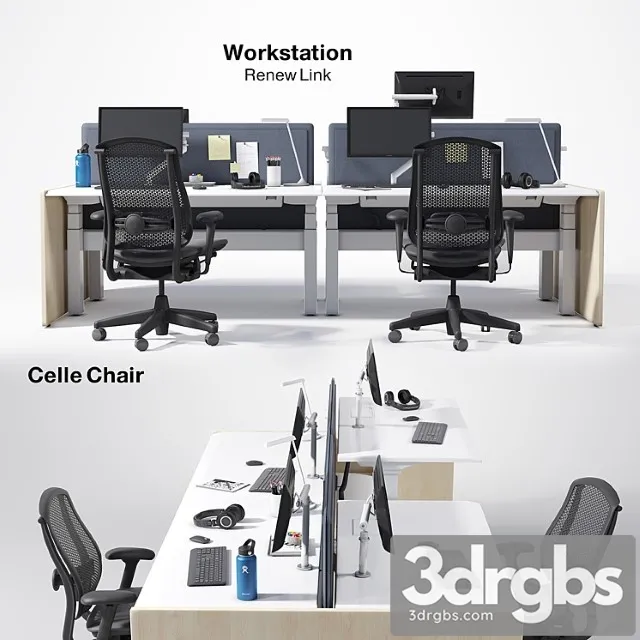 Renew link workstation & celle chair 2 3D Model Free