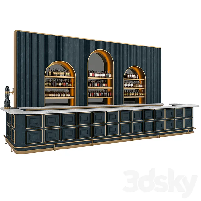Restaurant Bar set 06 LOFT Gold & Dark Blue 3D Model