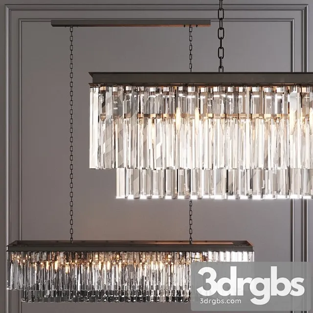 Restoration hardware 1920s odeon clear glaser fringe rectangular chandelier 59 black 3D Model Free