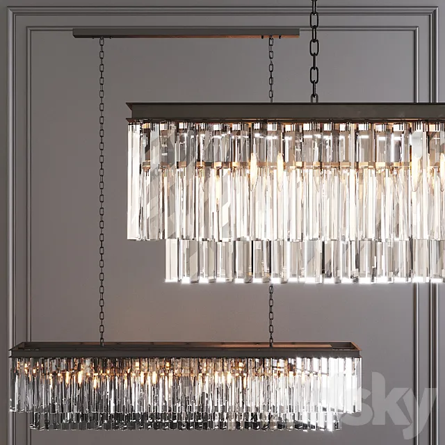 Restoration Hardware 1920S ODEON Clear Glaser FRINGE RECTANGULAR CHANDELIER 59 Black 3DModel