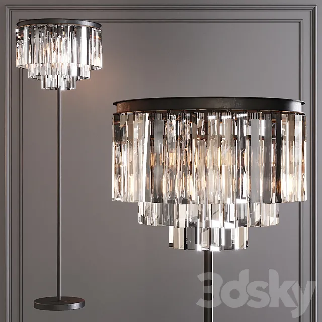 Restoration Hardware 1920S ODEON CLEAR GLASS FLOOR LAMP 3-TIER Black 3D Model