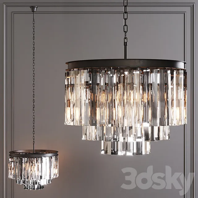 Restoration Hardware 1920S ODEON CLEAR GLASS FRINGE 3-TIER CHANDELIER Black 3D Model