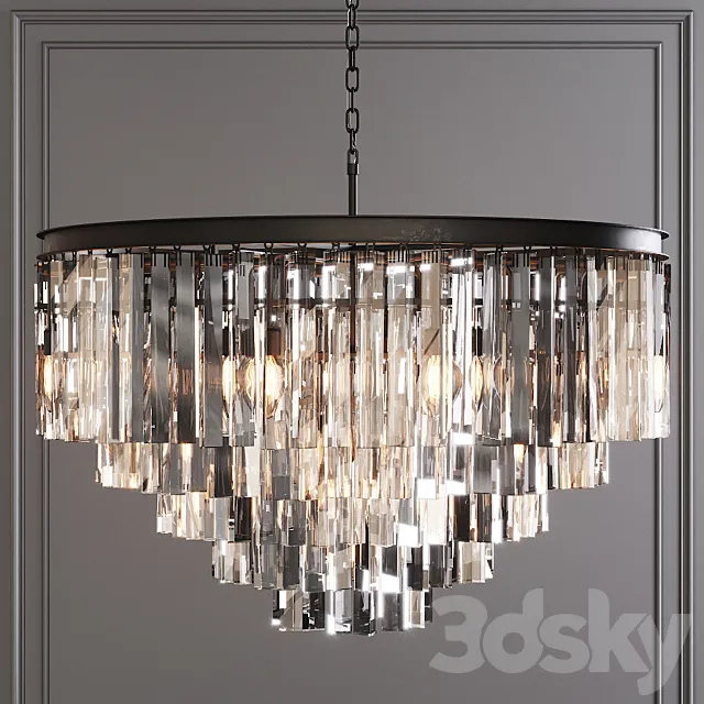 Restoration Hardware 1920S ODEON CLEAR GLASS FRINGE 5-TIER CHANDELIER Black 3DModel