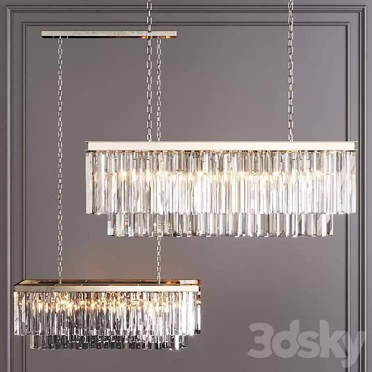 Restoration Hardware 1920S ODEON CLEAR GLASS FRINGE RECTANGULAR CHANDELIER 40 Nickel 3D Model