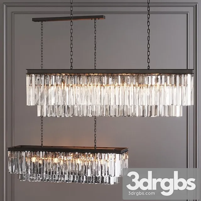 Restoration hardware 1920s odeon clear glass fringe rectangular chandelier 49 black 3D Model Free