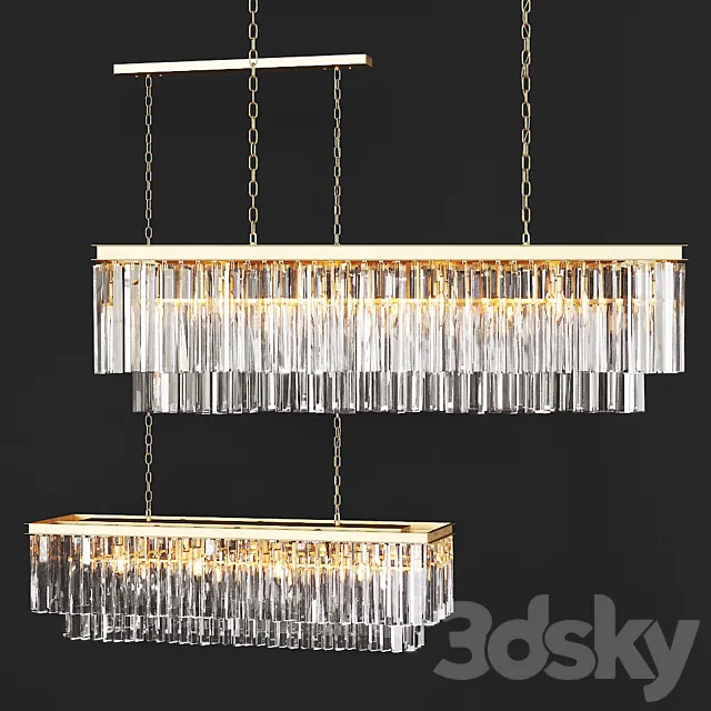 Restoration Hardware 1920S ODEON CLEAR GLASS FRINGE RECTANGULAR CHANDELIER 49 Brass 3D Model