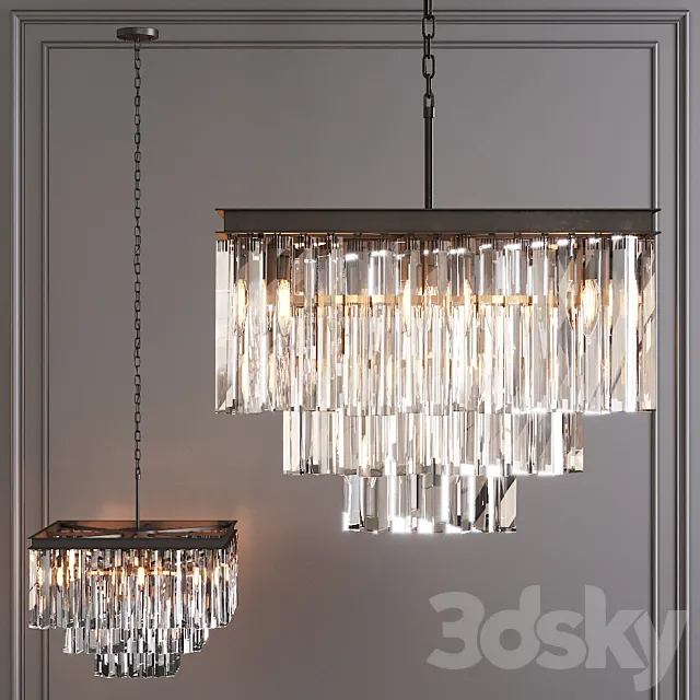 Restoration Hardware 1920S ODEON CLEAR GLASS FRINGE SQUARE 3-TIER CHANDELIER Black 3D Model
