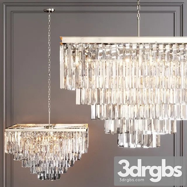 Restoration hardware 1920s odeon clear glass fringe square 5-tier chandelier nickel 3D Model Free