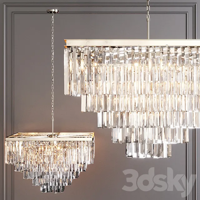 Restoration Hardware 1920S ODEON CLEAR GLASS FRINGE SQUARE 5-TIER CHANDELIER Nickel 3D Model