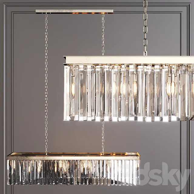 Restoration Hardware 1920S ODEON RHYS CLEAR GLASS PRISM RECTANGULAR CHANDELIER 49 Nickel 3D Model