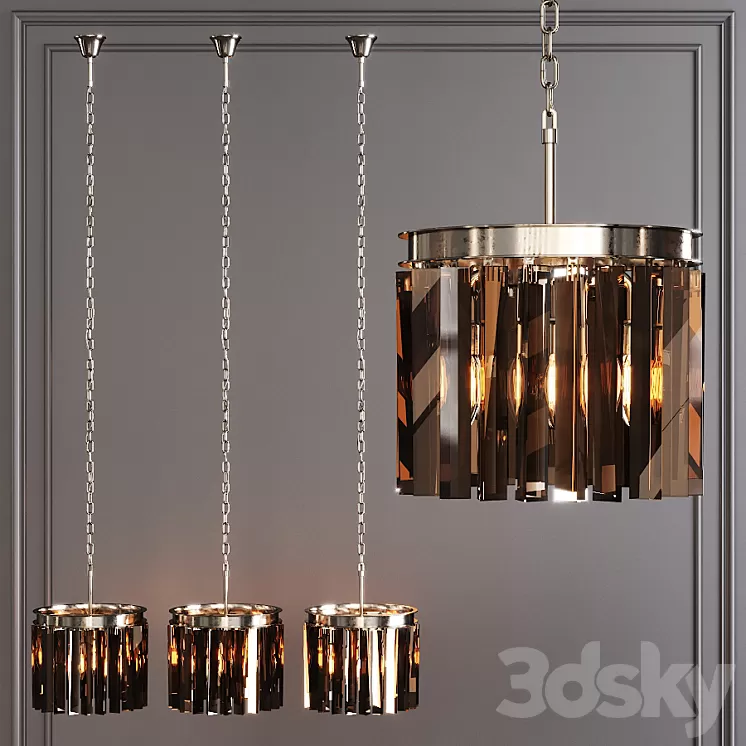 Restoration Hardware 1920S ODEON RHYS SMOKE GLASS PRISM ROUND CHANDELIER 12 Nickel
