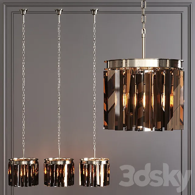 Restoration Hardware 1920S ODEON RHYS SMOKE GLASS PRISM ROUND CHANDELIER 12 Nickel 3DModel