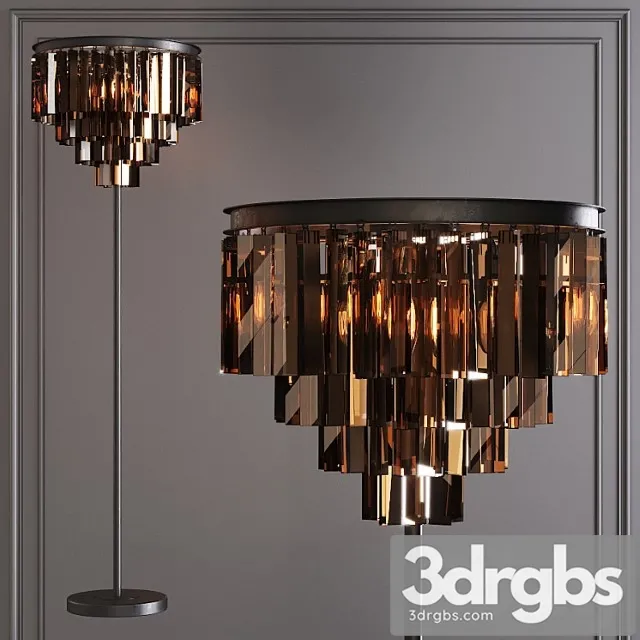 Restoration hardware 1920s odeon smoke glass floor lamp 4-tier black 3D Model Free