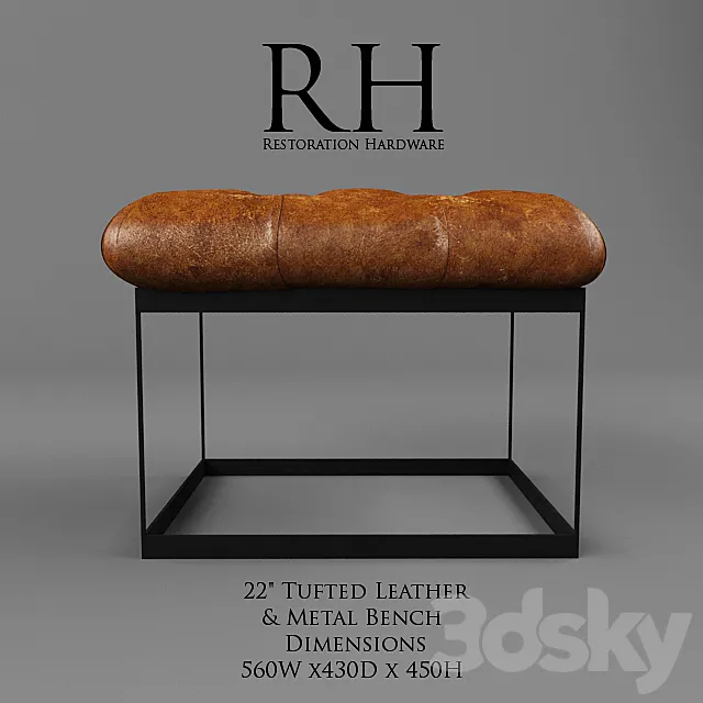 Restoration Hardware _ 22 "Tufted Leather & Metal Bench 3D Model