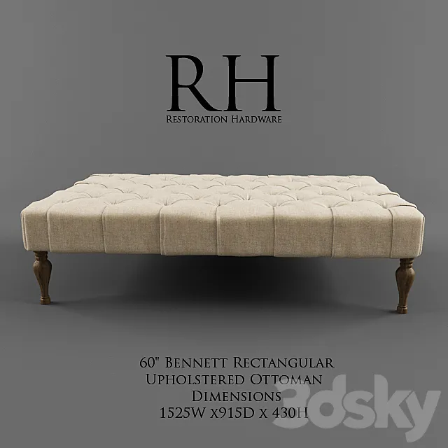 Restoration Hardware _ 60 "Bennett Rectangular Upholstered Ottoman 3D Model