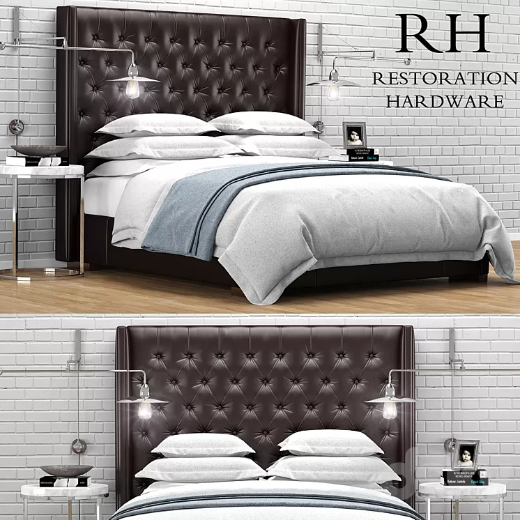 Restoration Hardware Adler Leather Tufted bed 3D Model