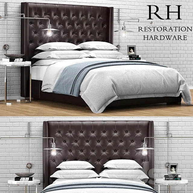 Restoration Hardware Adler Leather Tufted bed 3DModel